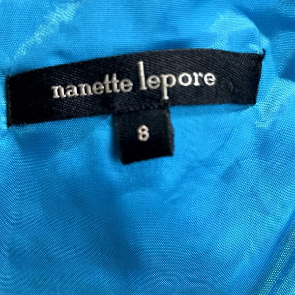 Nanette Lepore Dress 8 Blue Green Silk Linen Stripe Beaded Ruffle Mamacita Frock - Picture 11 of 14